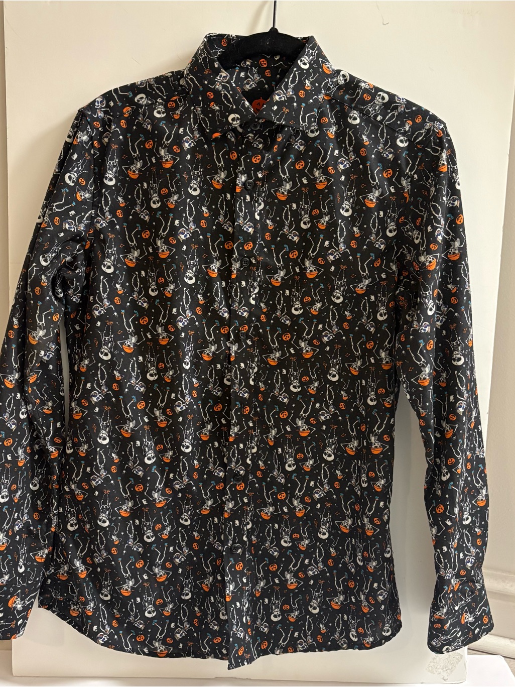 Simon Banks Shirt Mens Sz S Ls Button Up Skeleton Halloween Pumpkin Black
